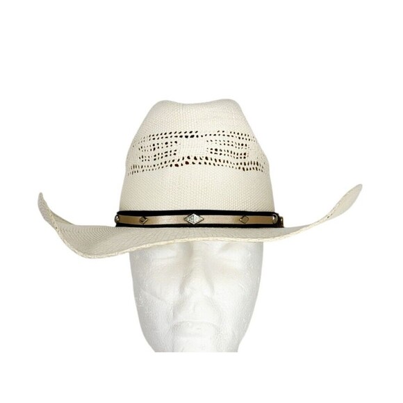 Vintage Rocha Hats Western Cowboy Hat Woven Straw Studded Leather Band 7 1/4" - Picture 5 of 11